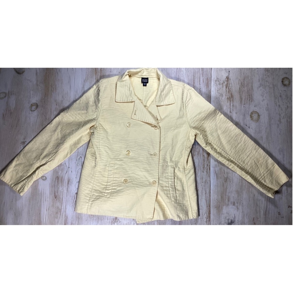 Eileen Fisher Womens Yellow Cotton Double Breasted Jacket Blazer Size S